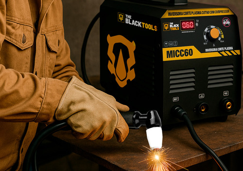 Máquina Inversora Corte Plasma Cut 60a Alta Frequência Compressor Embutido 23mm Micc60 The Black Tools 220v