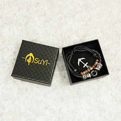 Suyi Pulsera Trenzada Tejida De Cuero Ajustable Multicapa Pu