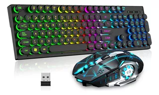 Kit Teclado Mecanico Inalambrico Para Pc Juegos Español Rgb