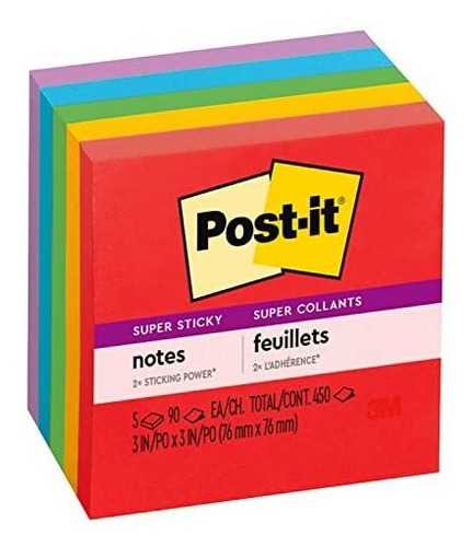 Post-it De Super Sticky Notes, 3 Pulgadas X 3 En, 5 Cojines,