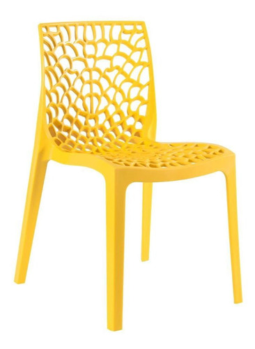 Cadeira Gruvyer Cozinha Jantar Empilhável Alto Brilho Cores Estrutura da cadeira Amarelo
