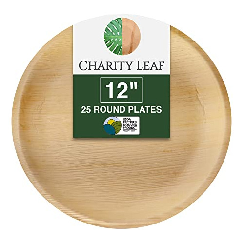 Disposable Palm Leaf 12' Round Plates (25 Pieces) Bambo...
