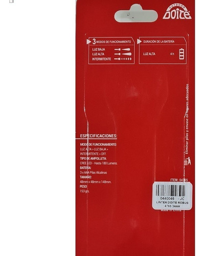 Linterna De Mano Doite Robus 180 Lumens Aluminio 3 Modos Color De La Linterna Negro Color De La Luz Blanco