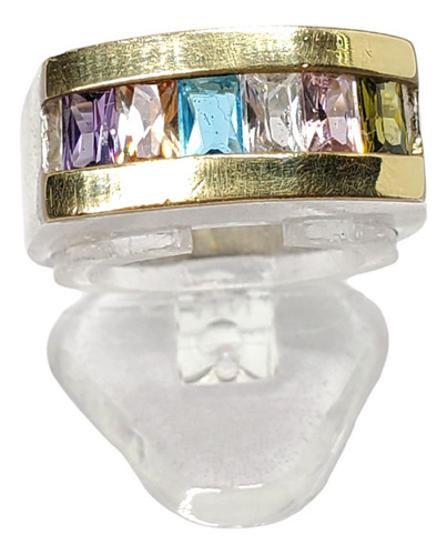 Anillo Plata Y Oro 6 Piedras Baguette Multicolor