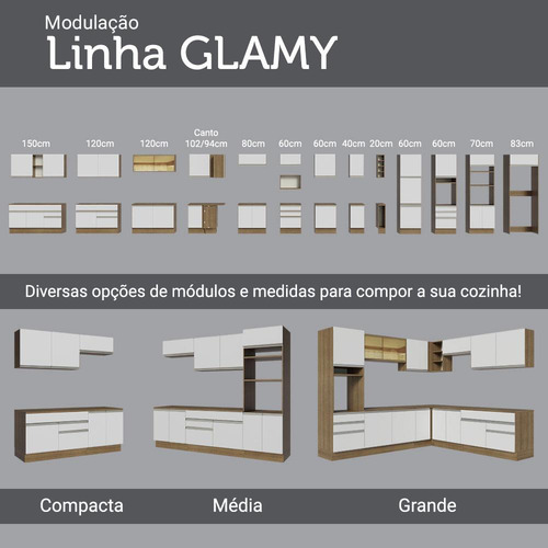 Armário De Cozinha Compacta Com Pia 150cm Glamy Madesa 03r Cor Rustic/Branco