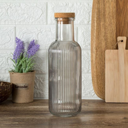 Botella Desing Vidrio 1l Tapa De Corcho Cocina Agua