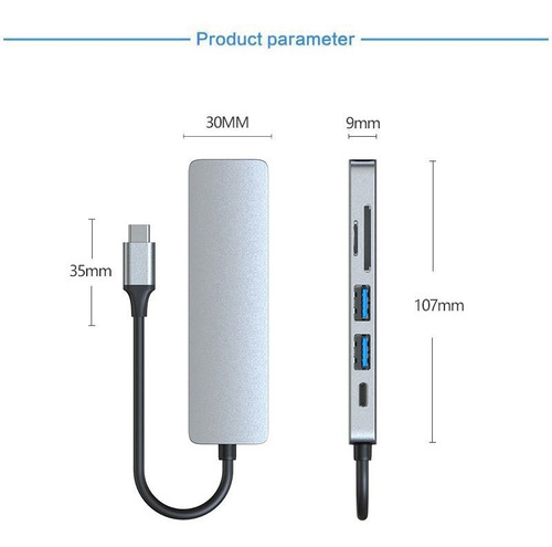 Imagen 4 de 10 de Hub Adaptador Tipo C 6 En 1 Usb 3.0 Hub Con Hdmi Y Sd