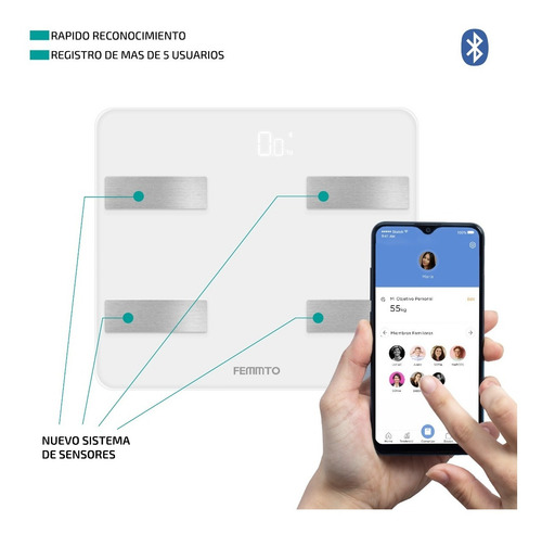Imagen 3 de 10 de Balanza Digital Para Personas Femmto B04 Bluetooth Corporal