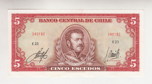  Billete Chile 5 Escudos Inostroza Barrios 6 Dígitos E23