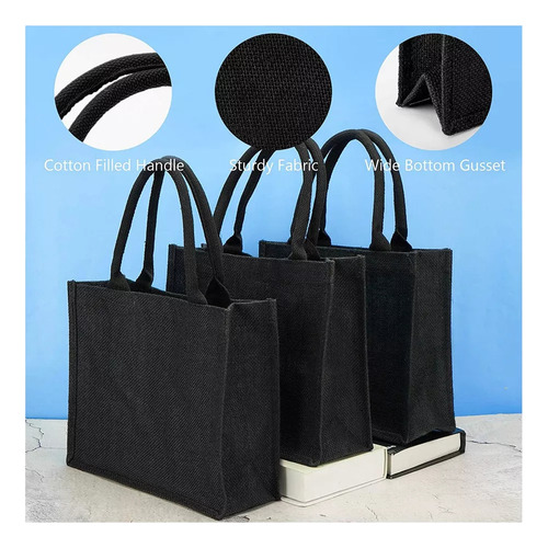6 Bolsas De Yute Negras, Bolsas De Yute Con Asas Y Lámina