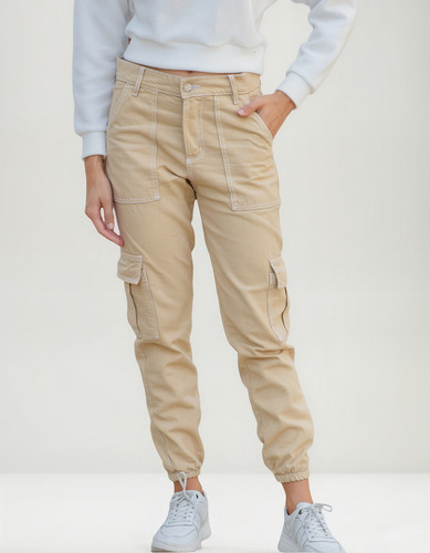 Pantalón Jogger Cargo Mujer Anyver Jeans Denim Camel