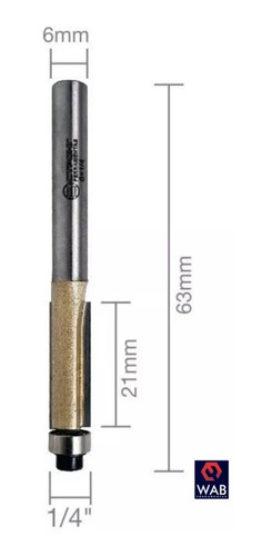 Fresa Reta Paralela 6x1/4 C/rolamento 2 Cortadores P/madeira