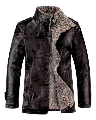 Chaqueta De Cuero Pu Engrosada Con Cuello Alto Para Hombre