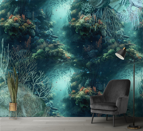 Vinilos Murales Empapelad Fondo Del Mar Oceano Corales