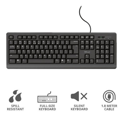 Teclado Trust Primo Teclas Silenciosas Y Resistente Líquidos Color Del Teclado Negro