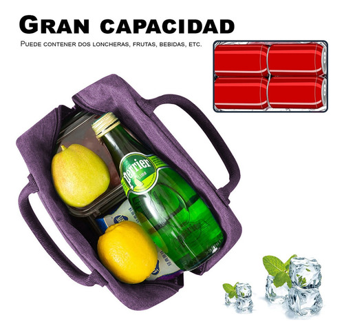 Lonchera Termica Bolsa Almuerzo Comida Lunch Escolar Oficina Portatil Kimhi Fiambrera Impermeable Aislamiento Frio Y Calor Color Morado