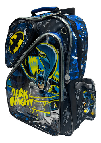 Mochila Batman Arkham City Superhero Color Batman School Trolley com rodas Mochila com design de tecido com rodas