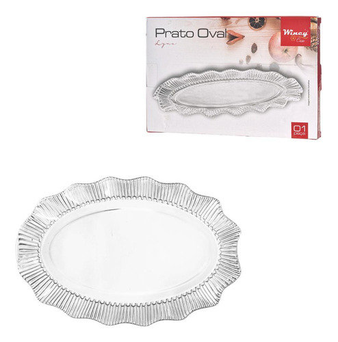 Prato Linx Oval Vidro 25,4x16,6cm Elegância Para Sua Mesa