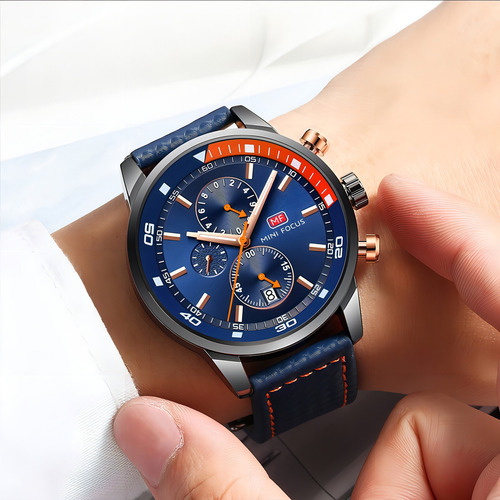 Reloj Cronógrafo Impermeable Mini Focus 6 Manecillas Color de la correa Azul