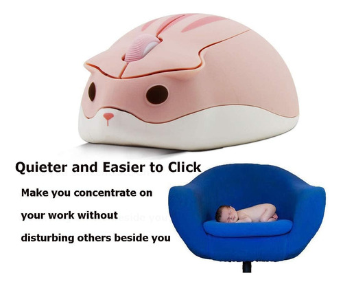 Mouse Inalámbrico Sxban, Diseño De Hamster, 1200 Dpi, Rosa