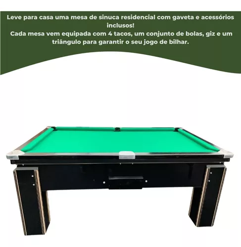 Mesa P/ Sinuca Bilhar Com Gaveta + 4 Tacos E Jogo De Bolas