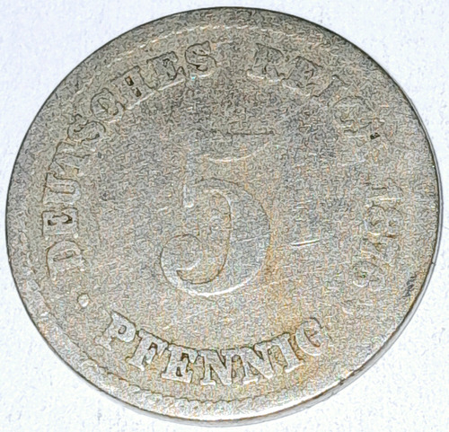 5 Pfennig 1876 Deutsches Reich Imperio Moneda Alemania D E 