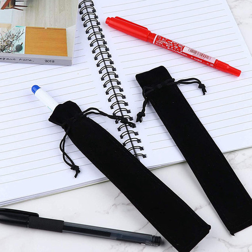 100 Fundas De Terciopelo Para Bolígrafos, Negra, Con Cordón,