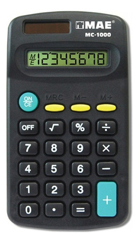 Calculadora Básica Bolsillo Solar Escolar Mae Mc-1000 8 Dig Color Negro