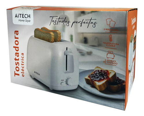 Tostadora Eléctrica Aitech 2 Rebanadas Grandes 6 Niveles
