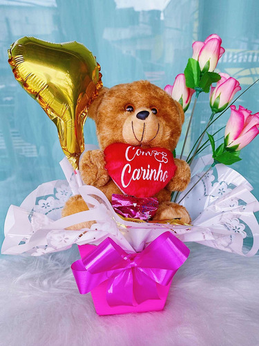 Imagem 4 de 4 de Cesta De Chocolate Com Urso De Pelúcia Presente Namorada Mae