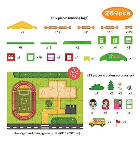 Juego De Troncos De Madera Auténtica Wondertoys De 269 Pieza