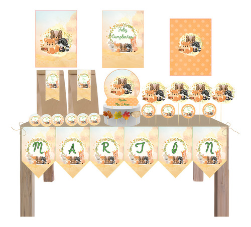Cotillon Personalizado Animalitos Bosque Nene Bolsitas X 20