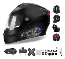 Casco Motocicleta Abatible C/ Bluetooth+certificado Dot+luz