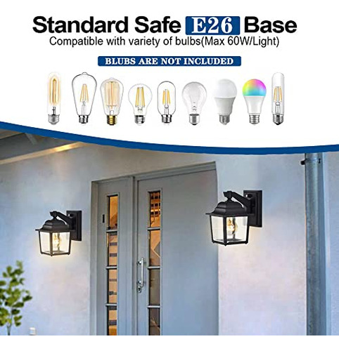 Luz De Pared Exterior Negra Con Sensor, 2 Unidades