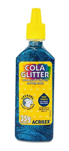Cola Colorida Com Glitter 35g Lavável Cor Azul Acrilex