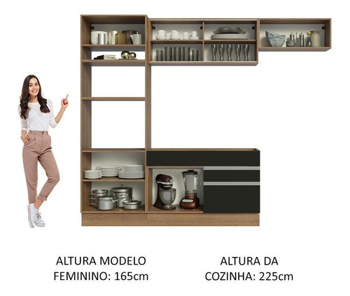 Cozinha Completa Madesa Glamy 270011 C Armá Balcão S Tamp Rp Cor Rustic/Preto