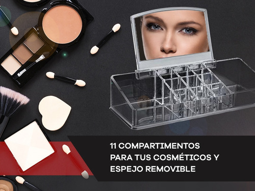 Porta Cosméticos De Acrílico Con Espejo + 11 Compartimentos
