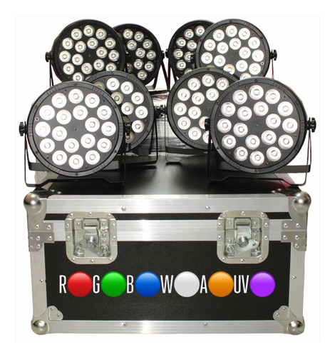 Case 8 Cañones Led 18 X 18 Watts 6en1 Rgb+w+a+uv Full Color