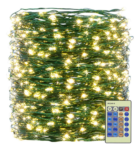 500 Luz Led Blanca Calida Navidad 165 Pie Cable Verde