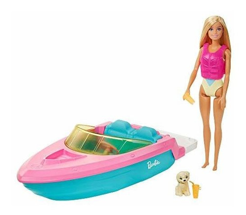 Muñeca Barbie Y Juego De Barco Con Cachorro, Chaleco Salvav