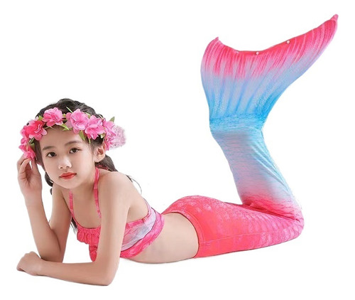 Niña 3 Piezas Bikini Traje De Baño Diseño Cola Sirena