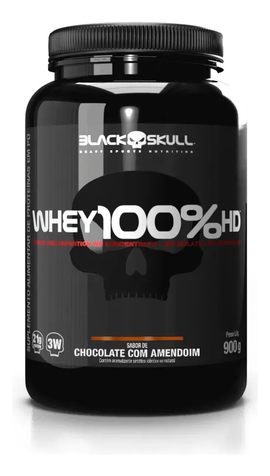 Whey 100% Hd Black Skull - 900g (wpc, Wpi E Wph) Caveira Pre Sabor Choc Amendoim