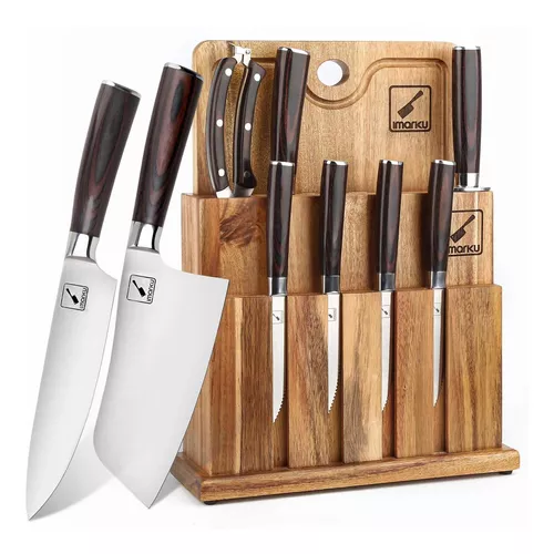 imarku - Juego de cuchillos japoneses de cocina profesional de 11 piezas  con bloque, juego de cuchillos de chef de acero inoxidable con tabla de