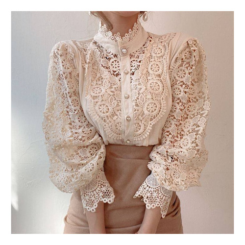 Camisa Encaje Flores Huecas Femenino Francés Ocio