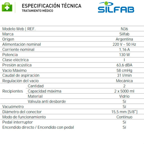 Imagen 3 de 6 de Aspirador Quirúrgico Uso Continuo Silfab 10 Litros N36-a