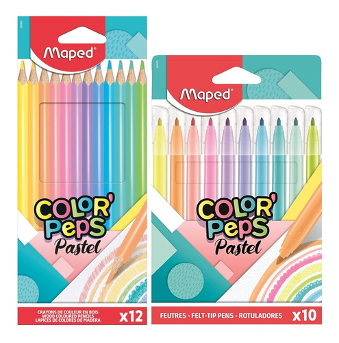 Kit Maped Color Peps 10 Marcadores Pastel + 12 Lápiz Pastel