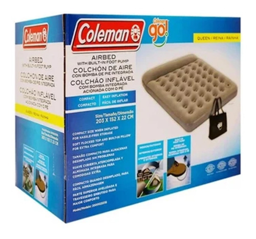 Colchón Inflable Queen Coleman® Incluye Bomba Inflar 