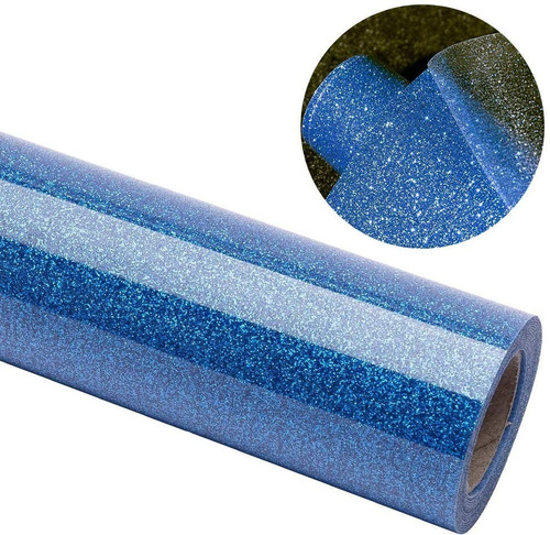 Vinilo Textil Glitter Americano Color Azul Escarchado 50x1mt