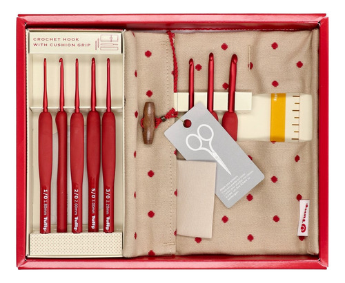 Kit Com 8 Agulhas Tulip Crochê Cabo Emborrachado Etimo Red