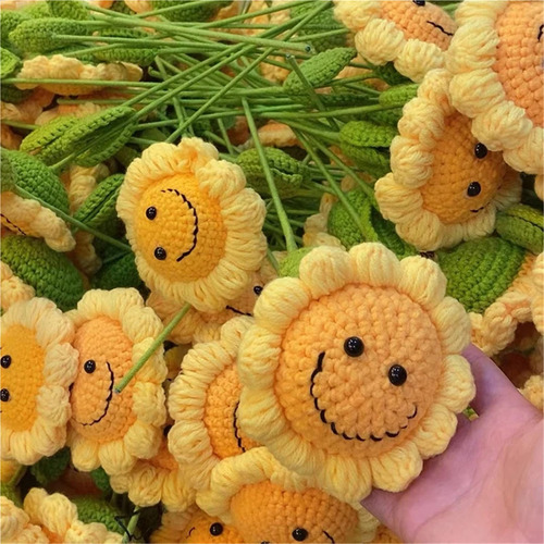 3 Piezas De Ganchillo Con Forma De Cabeza De Girasol Y Sonri